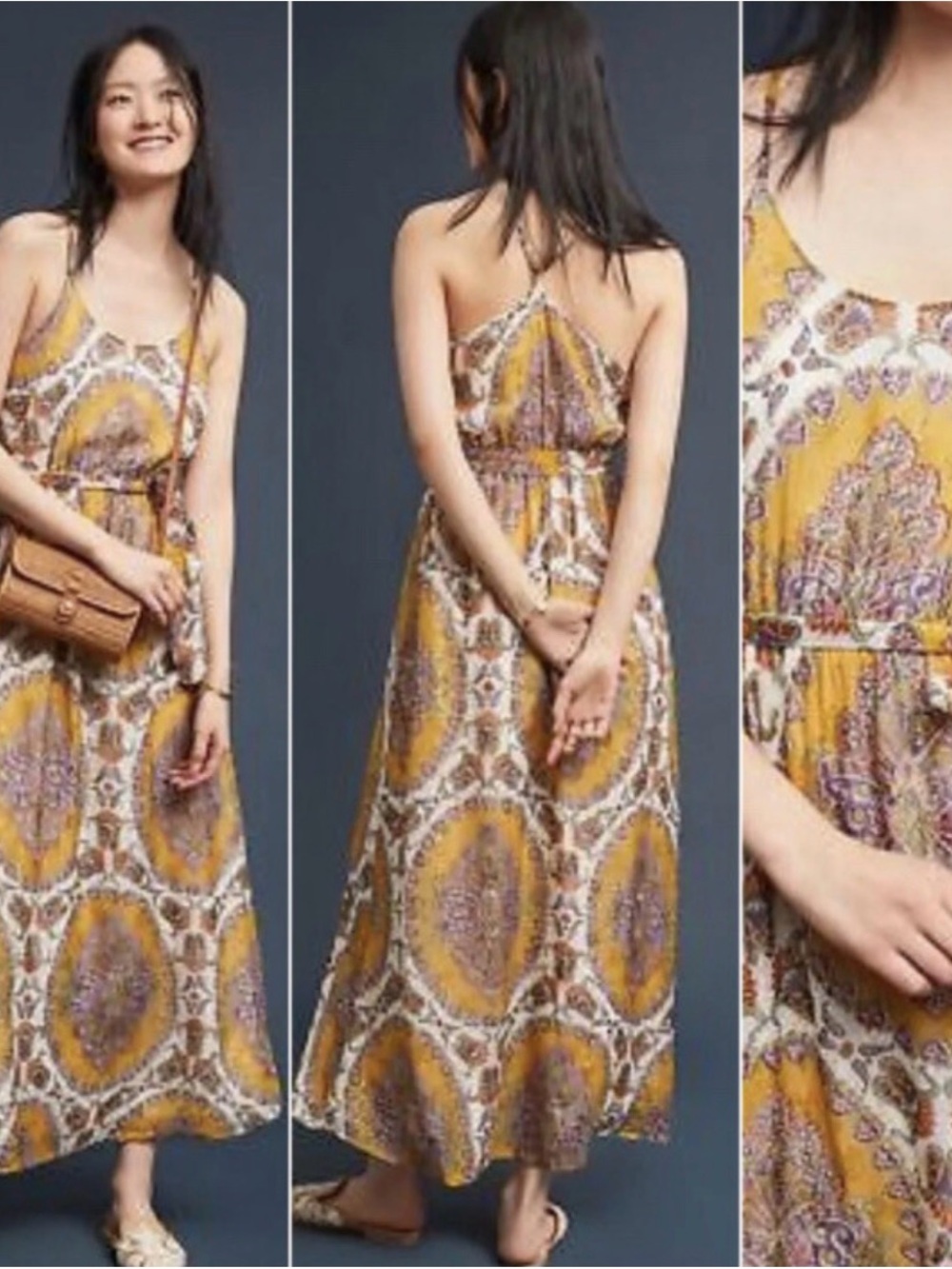 Anthropologie Yellow Paisley Maxi Dress